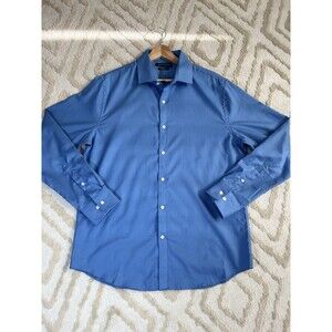 Tommy Hilfiger Men's Dress Shirt Long Sleeve Slim Fit 100% Wool Blue 34-35 16-15